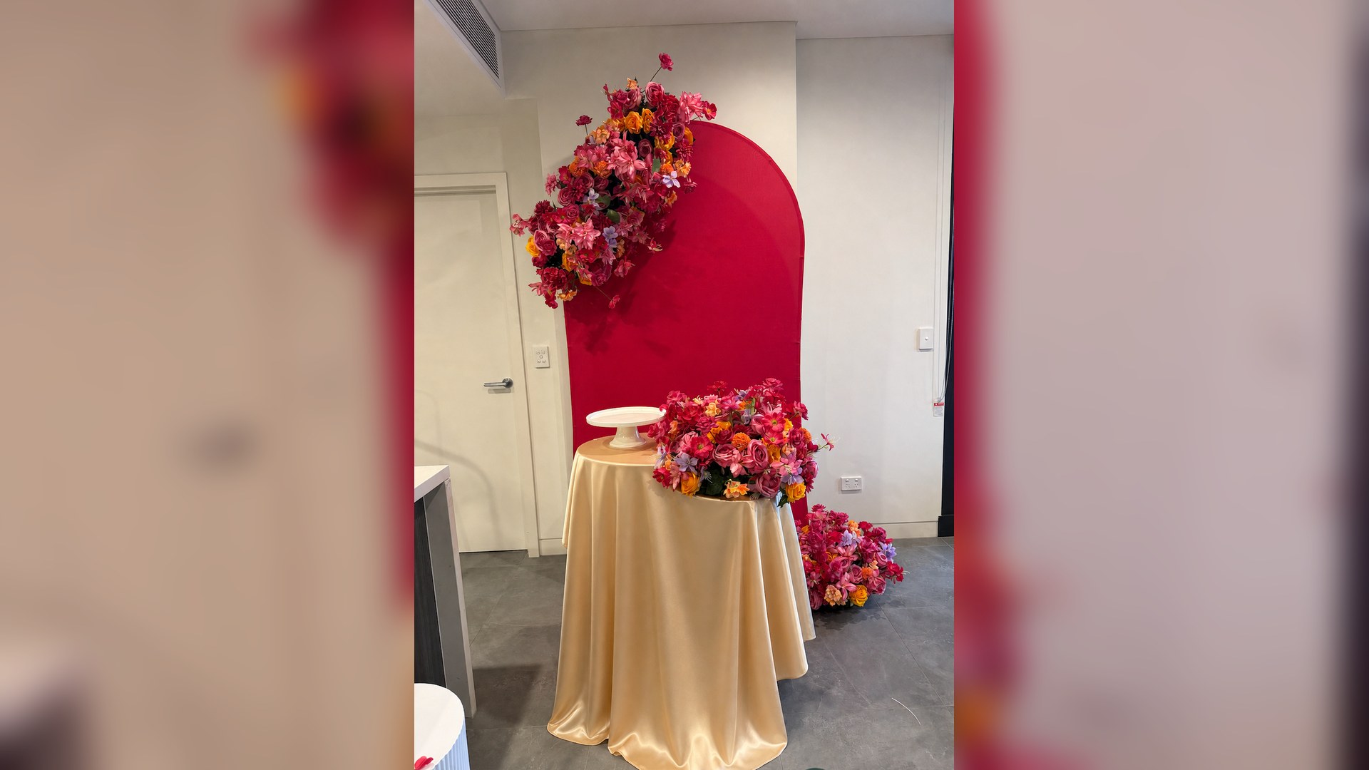 Khusi Events pasni decoration setup with marigold backdrop in Sydney
